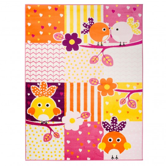Dywan dziecięcy smile v002a ptaszki kwiatki paski biały
