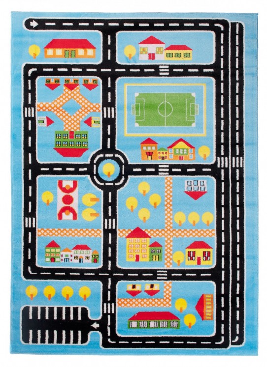 Dywan dziecięcy kinder a646a do zabawy domki droga las niebieski