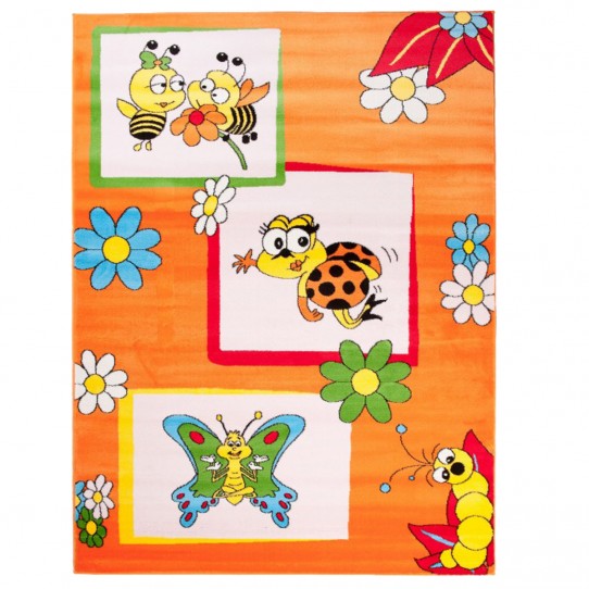 Dywan dziecięcy KINDER A661B PSZCZÓŁKI MOTYLEK BIEDRONKA pomarańczowy